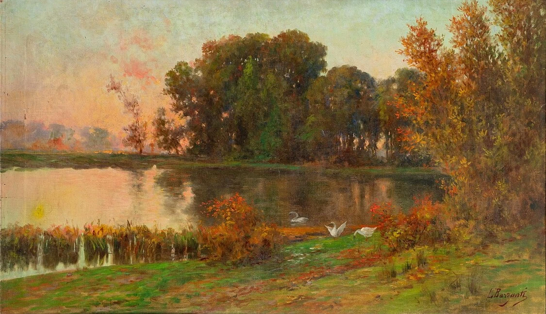 Paesaggio con lago e cigni